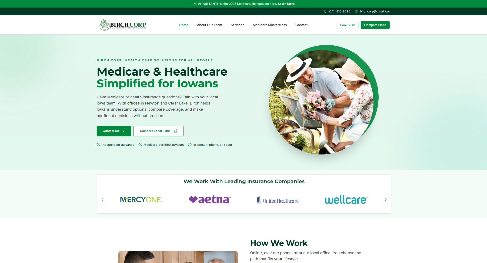 Birch Corp Health Medicare and healthcare advisory website for Iowans built by Fisher Built Websites