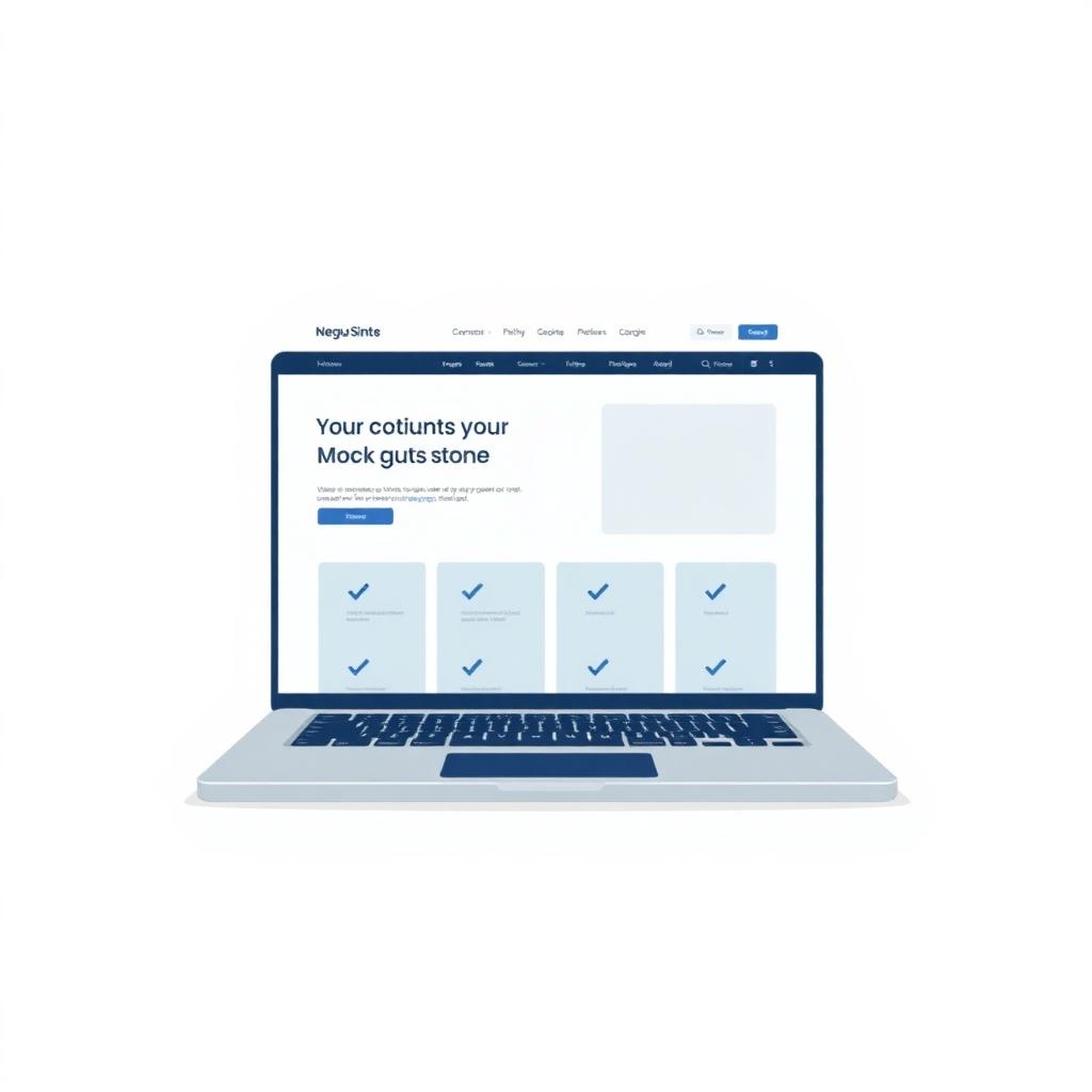 Clean small business website mockup on a laptop with checkmarks representing best practices