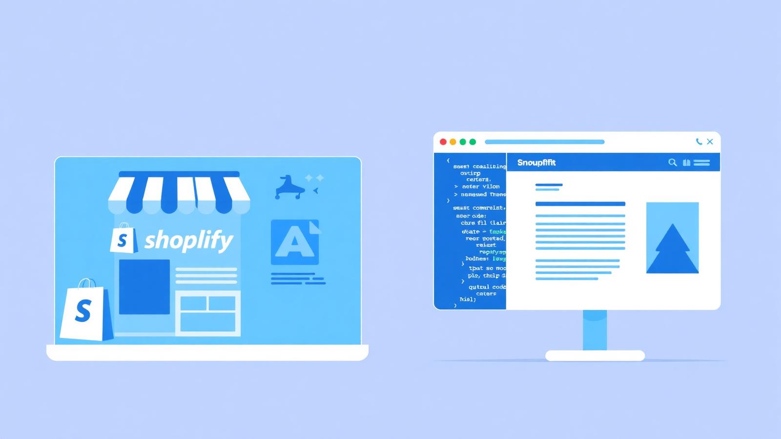 Shopify e-commerce storefront next to a custom-built website — comparison graphic